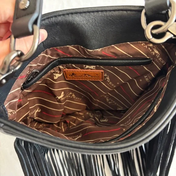Montana West black leather Fringe Mariposa silver turquoise cross body bag purse - Picture 9 of 16